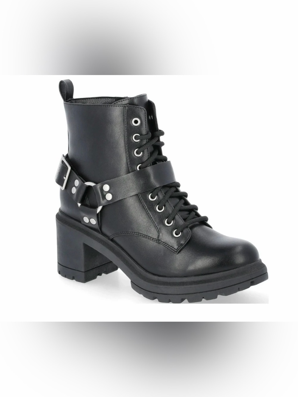 No Boundaries Black Lace-Up Chunky Heel Harness Boots with Buckle Size 11 Wide